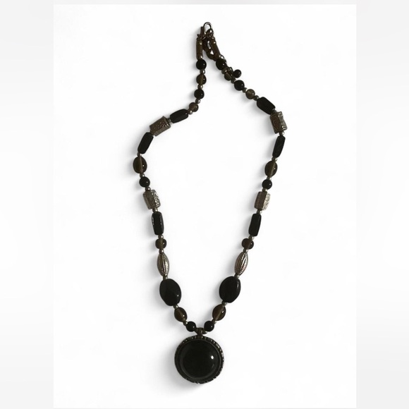 Black Beaded Necklace with Pendant - Picture 1 of 3